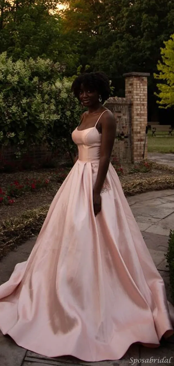 Elegant Spaghetti Strap A-line Floor-length Prom Dress, PD3002
