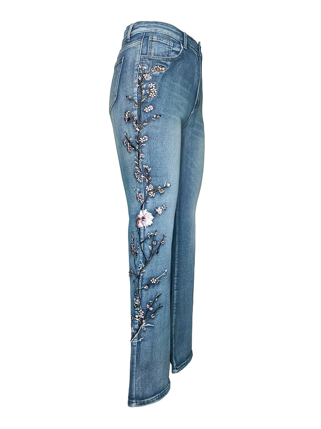 Exquisite Vintage Embroidered High Waist Flared Jeans – Skinny Stretch Floral Flared Pants