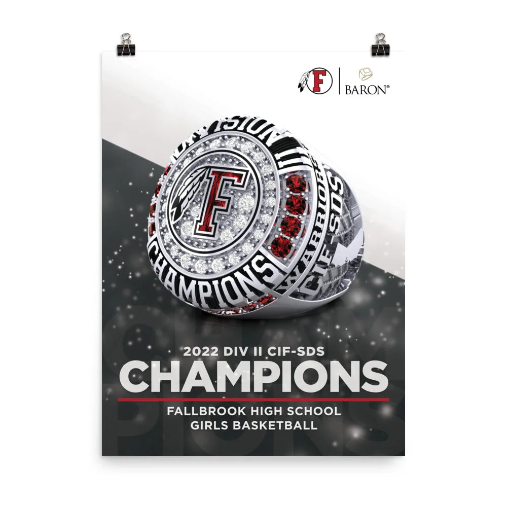 Fallbrook High School Girls Basketball 2022 Championship Poster
