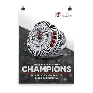 Fallbrook High School Girls Basketball 2022 Championship Poster