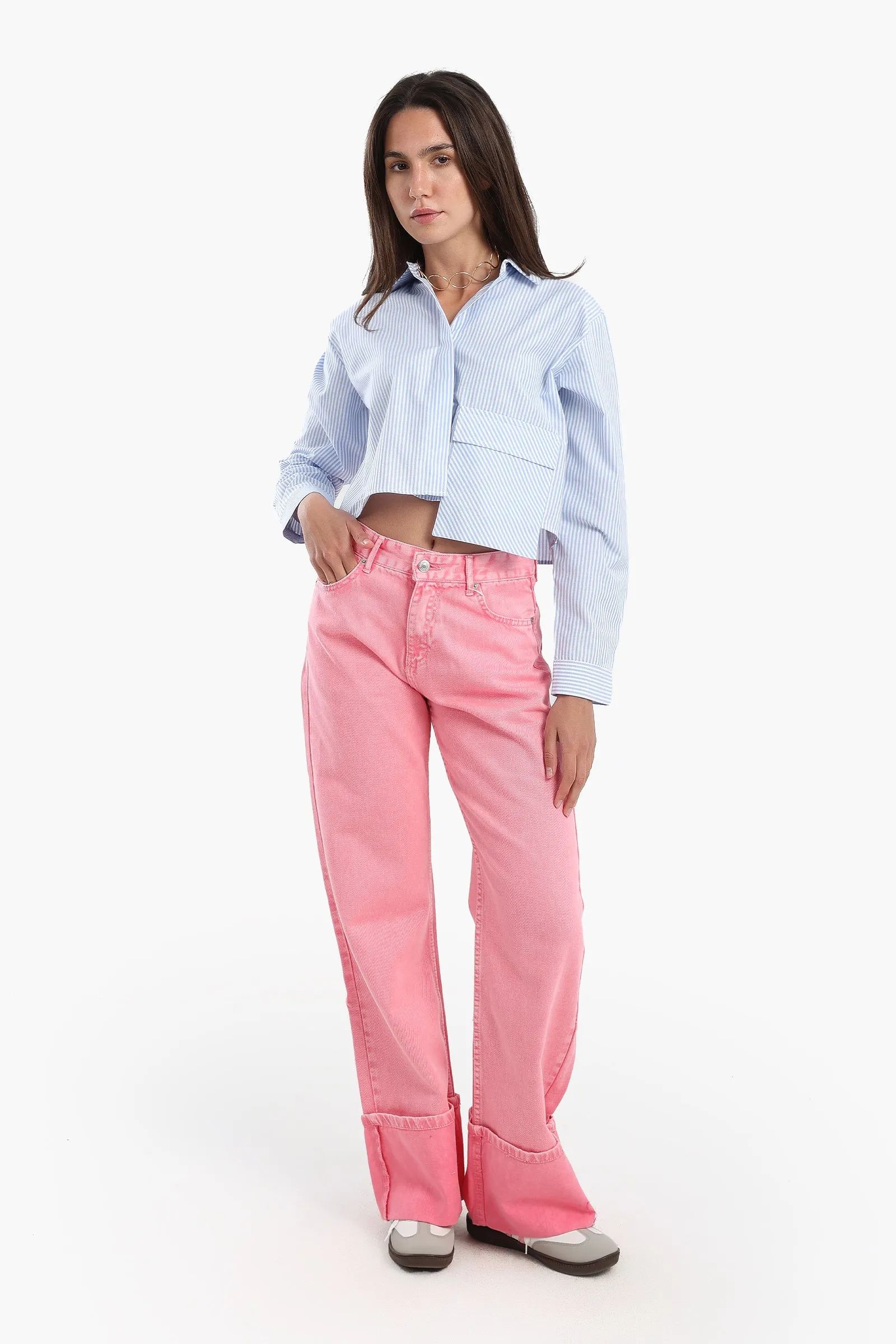 Folded Hem Pink Jeans