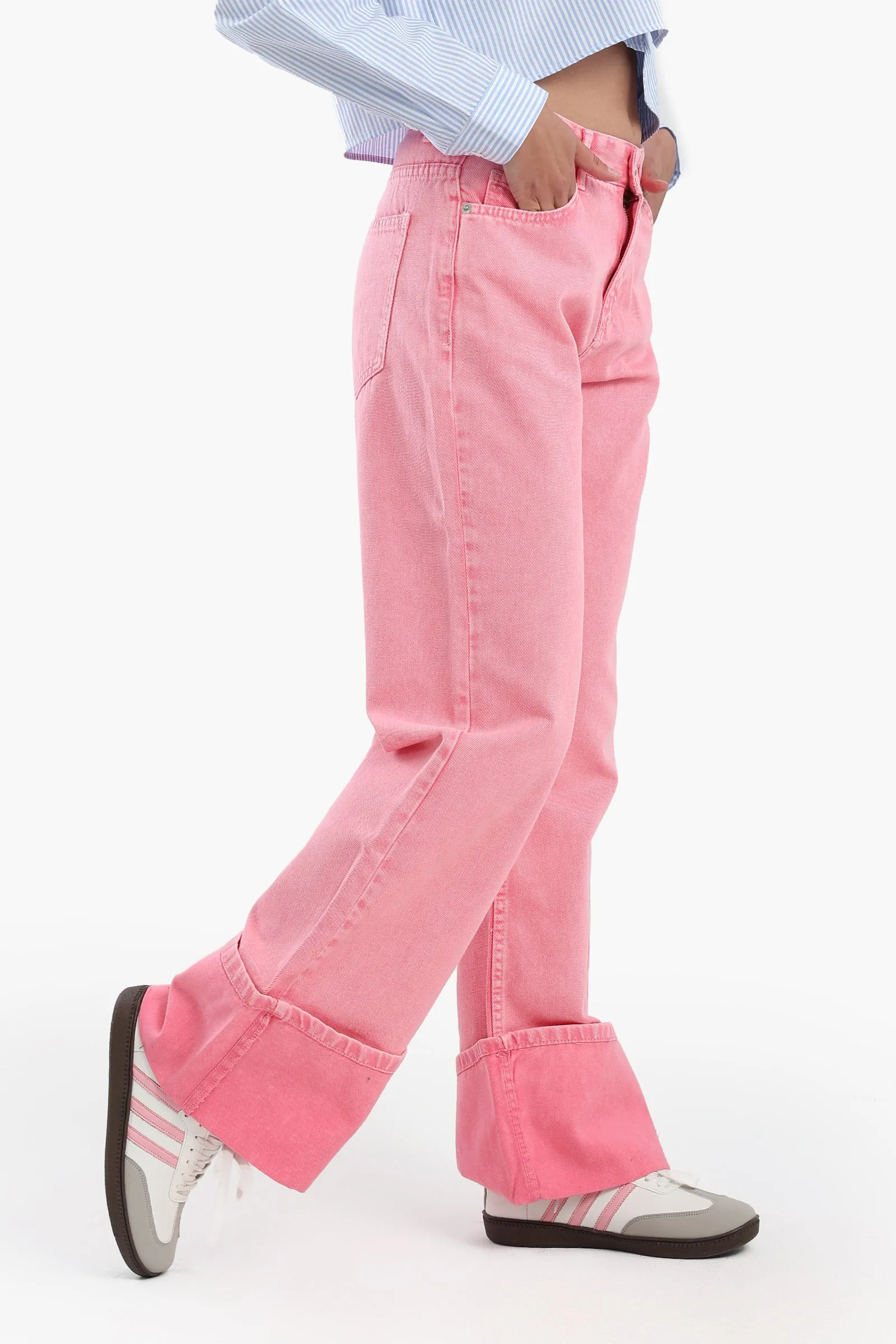 Folded Hem Pink Jeans
