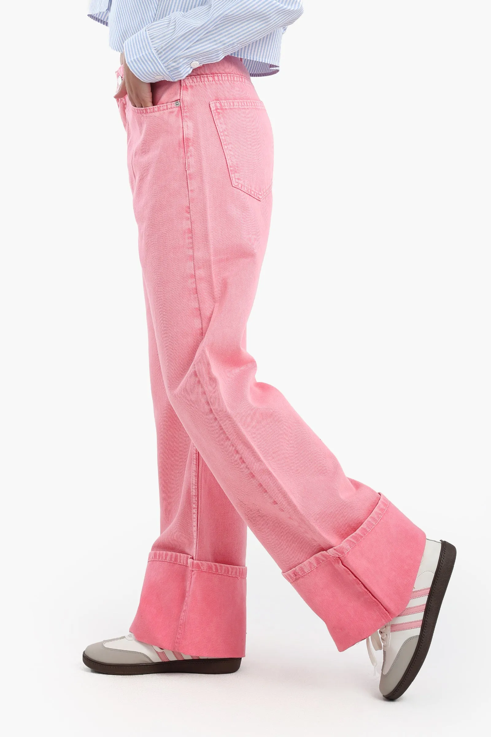 Folded Hem Pink Jeans
