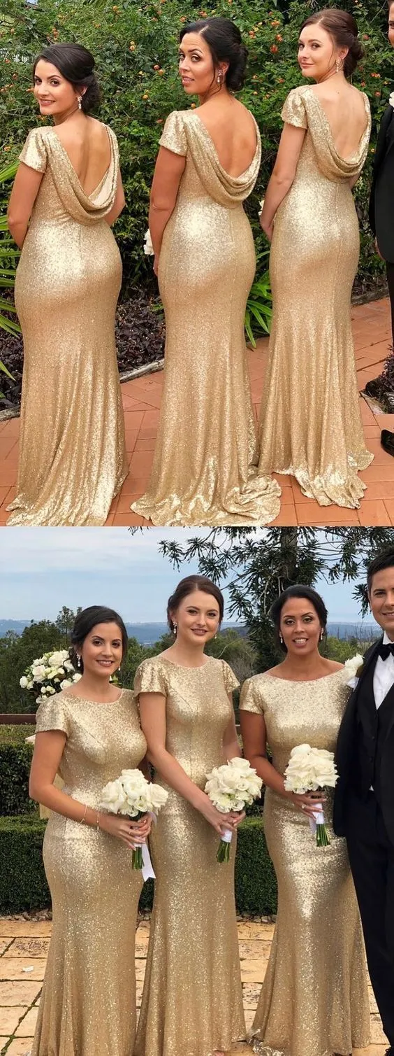 Free Custom Sequin Sparkly Simple Most Popular High Quality Unique Bridesmaid Dresses, PD0536
