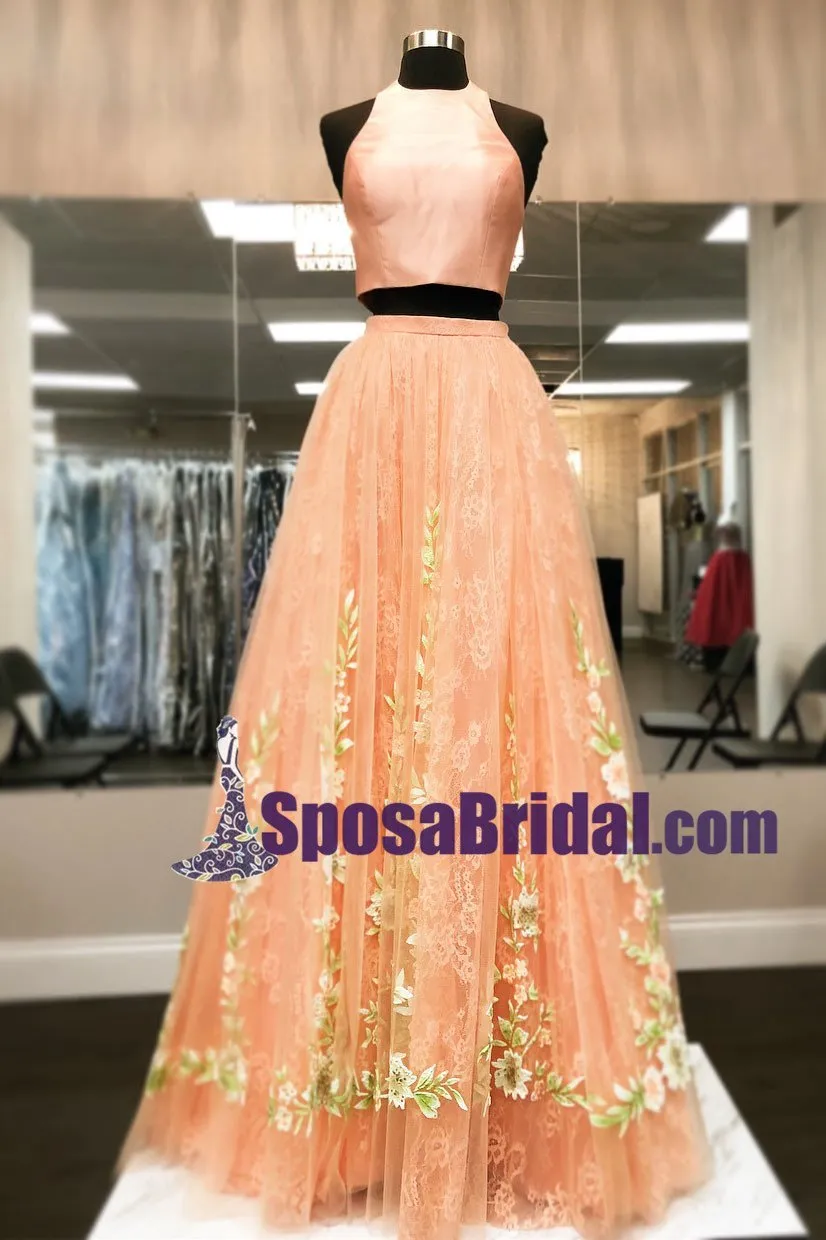 Gorgeous Two Piece White Pink Most Popular Long Prom Dresses, Best Sale dress for party, PD0759