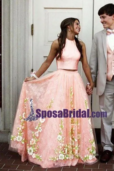 Gorgeous Two Piece White Pink Most Popular Long Prom Dresses, Best Sale dress for party, PD0759