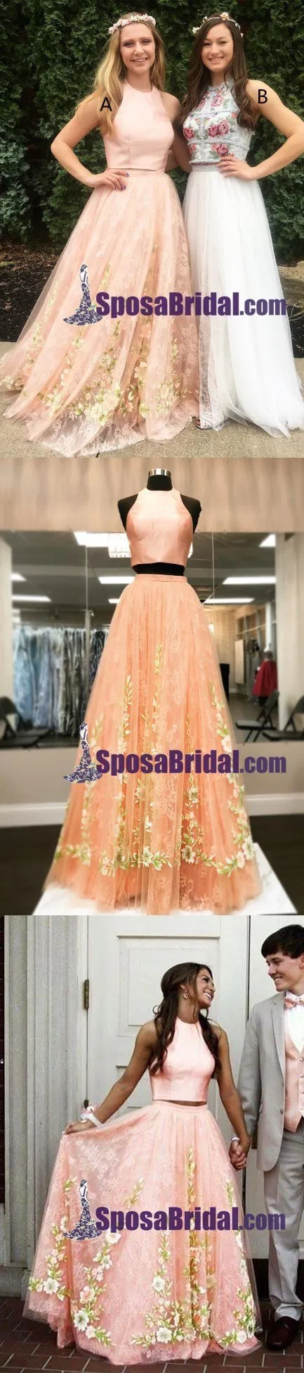 Gorgeous Two Piece White Pink Most Popular Long Prom Dresses, Best Sale dress for party, PD0759
