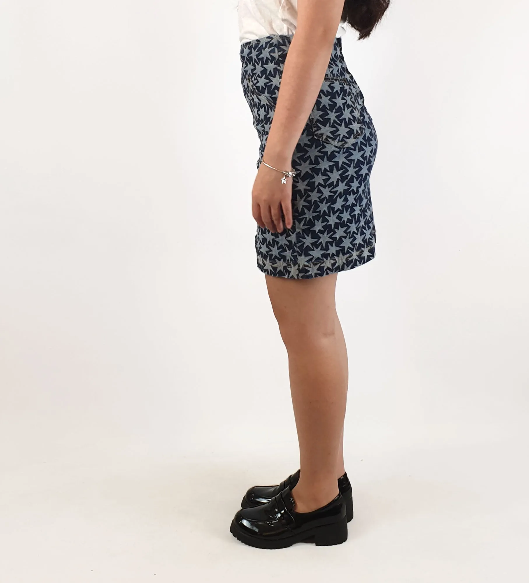 Gorman denim skirt with lighter denim stars size 8, best fits size 6