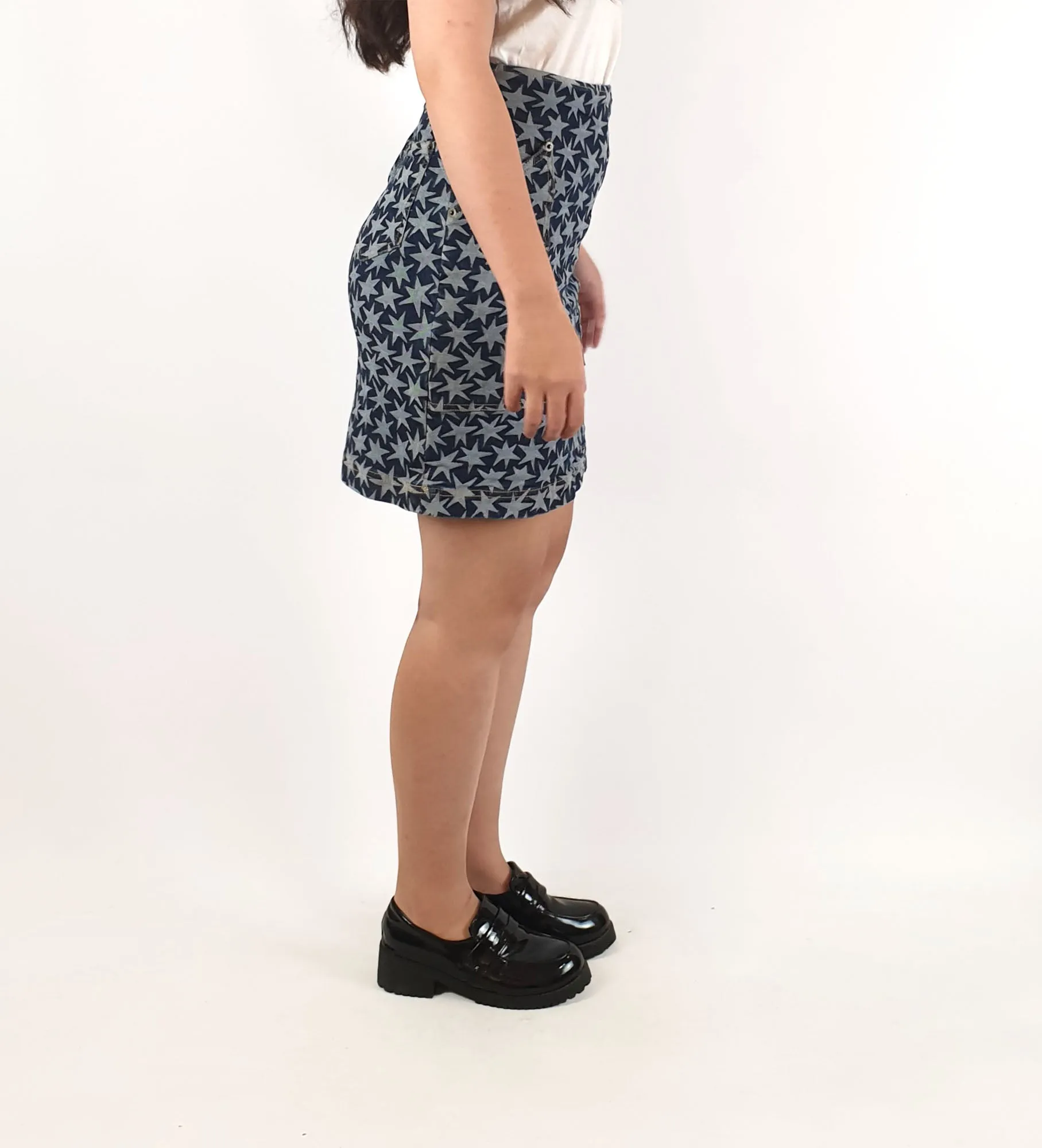 Gorman denim skirt with lighter denim stars size 8, best fits size 6