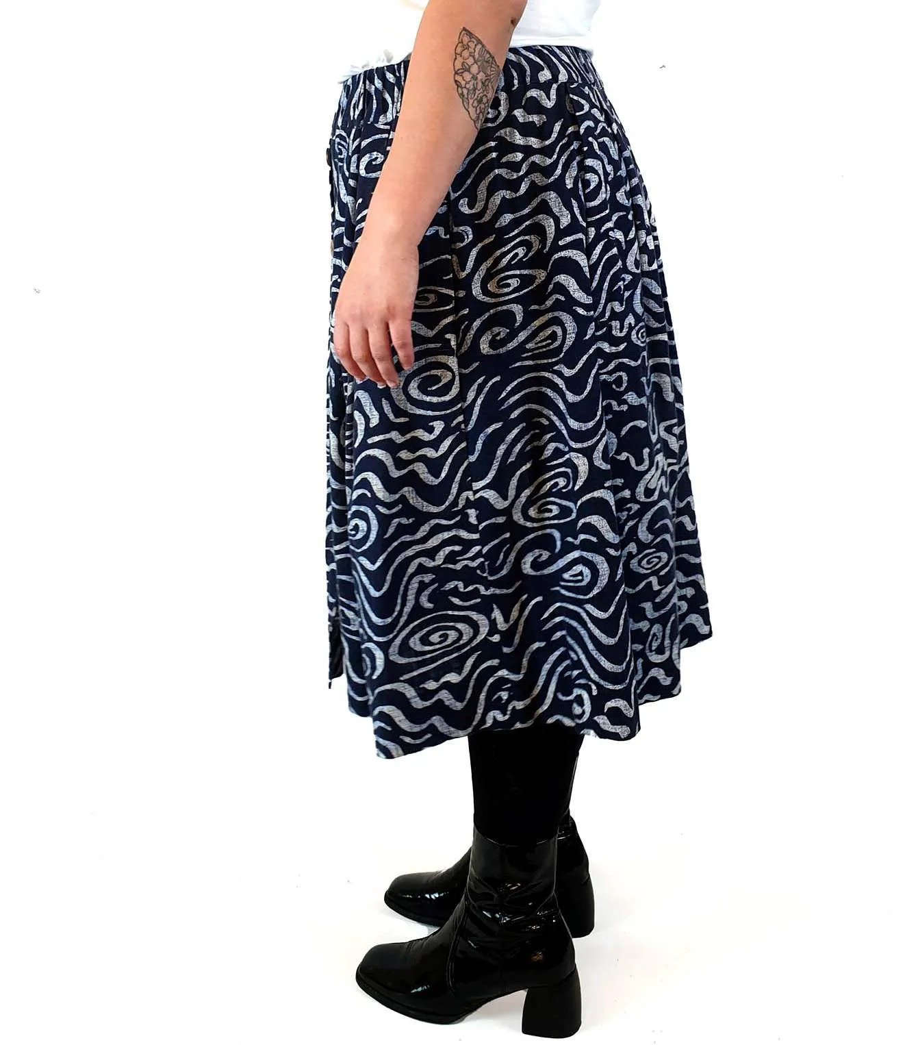 Gorman navy print cotton-linen mix skirt size 14