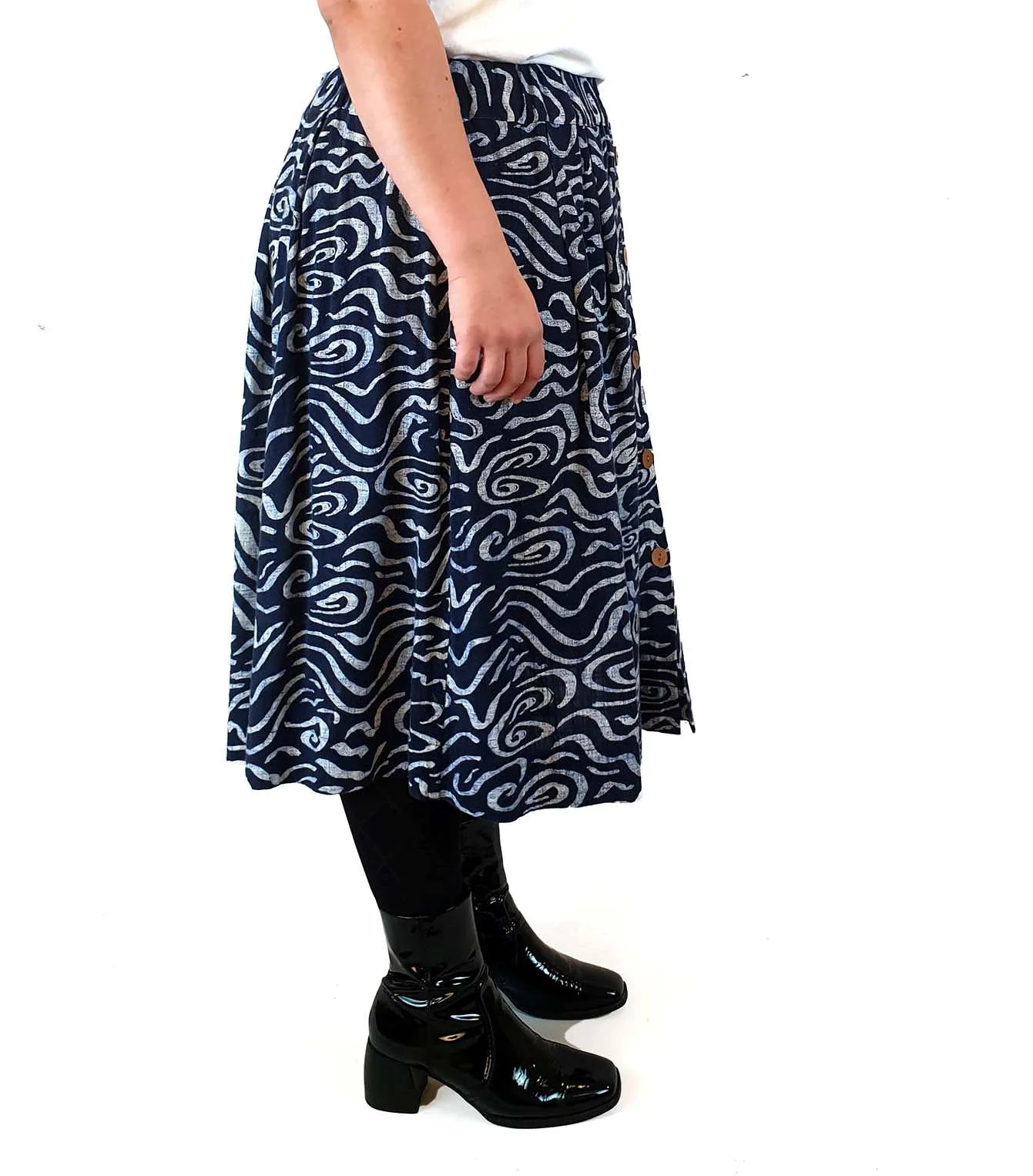 Gorman navy print cotton-linen mix skirt size 14