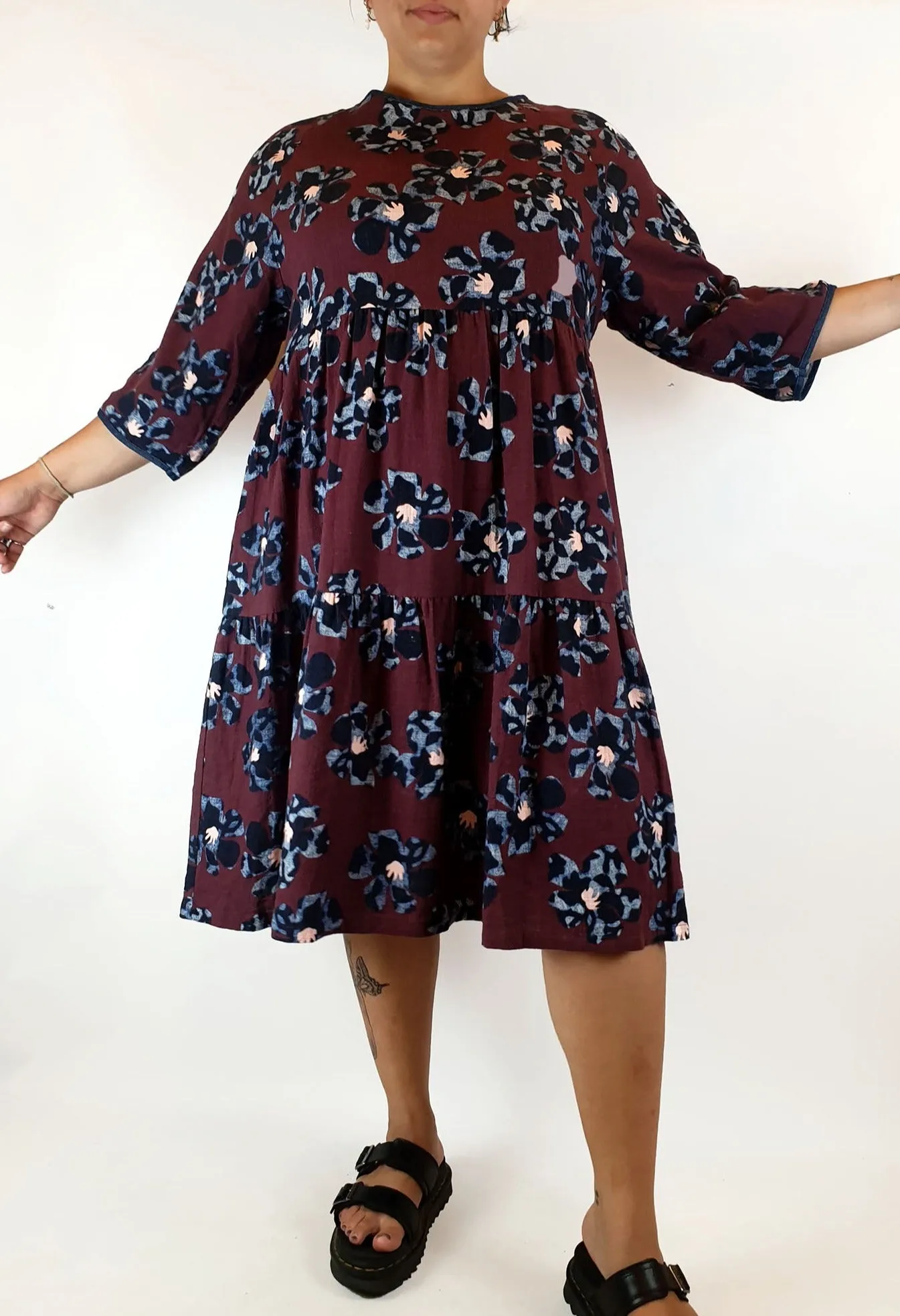 Gorman red flower 3/4 sleeve cotton dress size 14