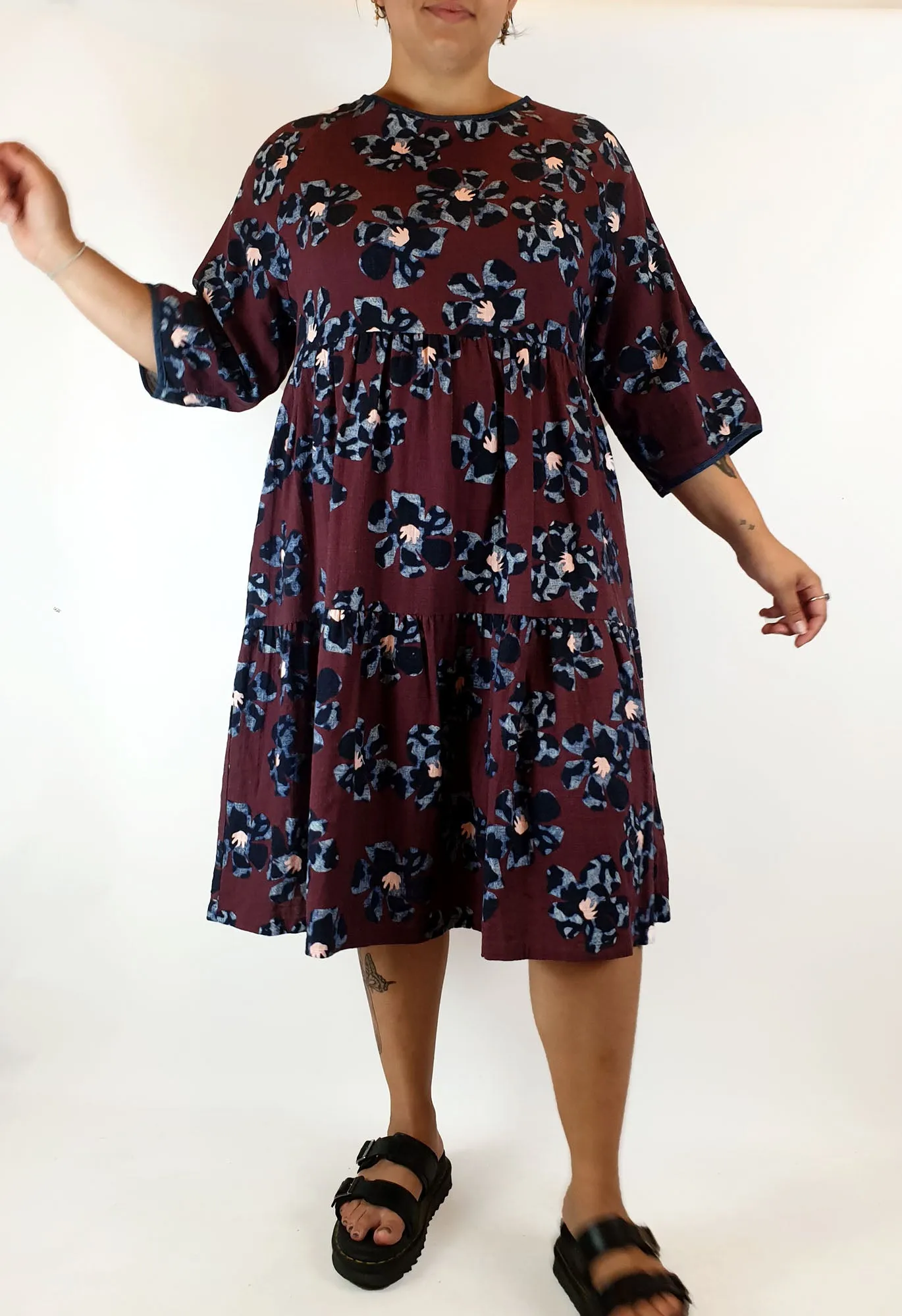 Gorman red flower 3/4 sleeve cotton dress size 14
