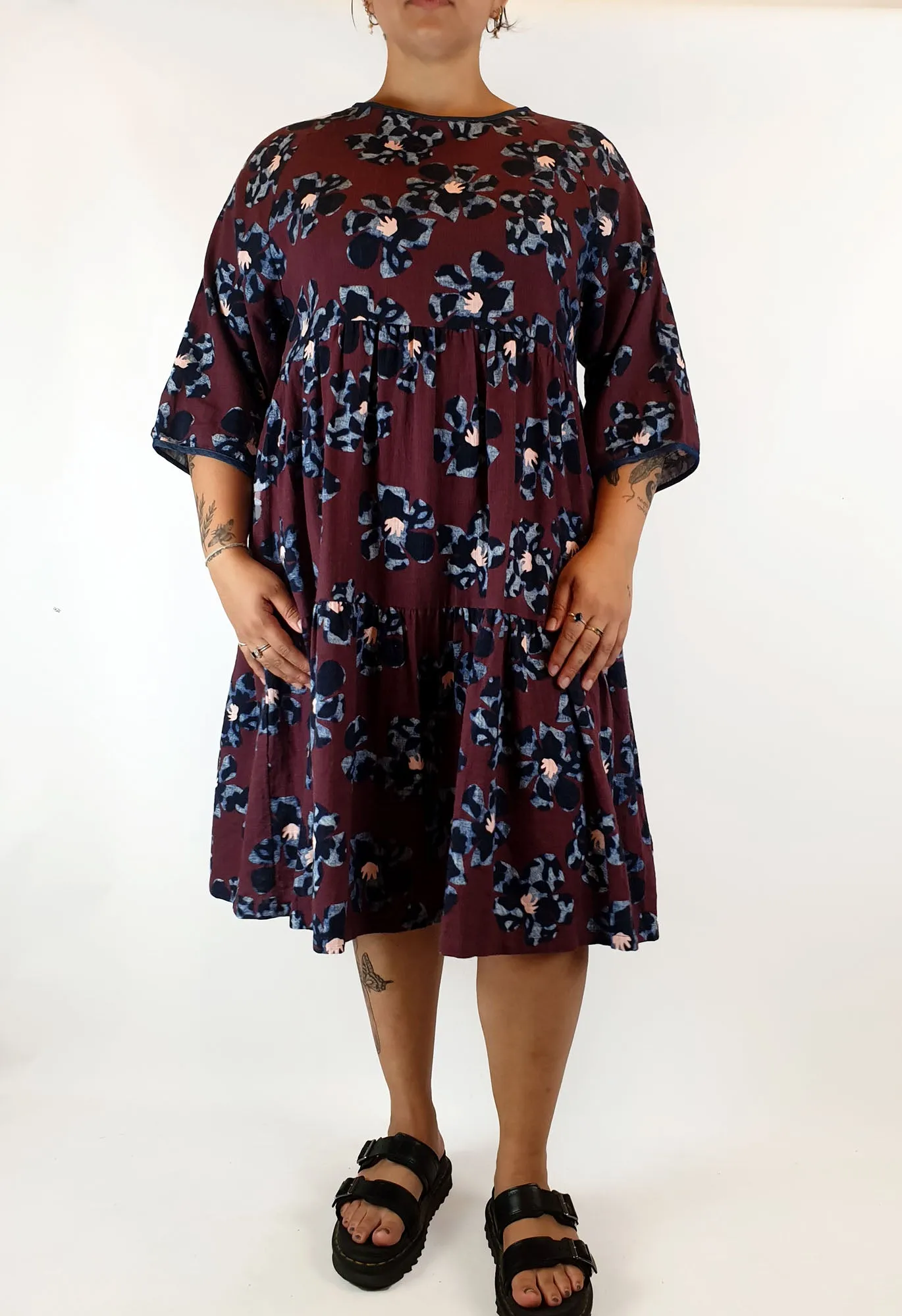 Gorman red flower 3/4 sleeve cotton dress size 14