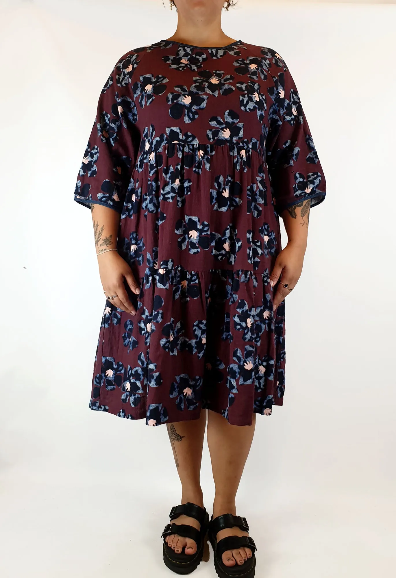 Gorman red flower 3/4 sleeve cotton dress size 14