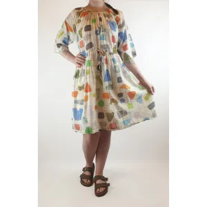 Gorman x Julia Flannagan white cotton dress with unique and pretty print size 12
