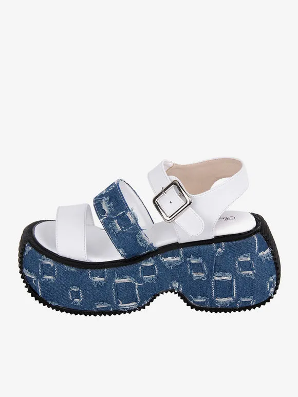 Gothic Lolita Sandals Round Toe Textile White Lolita Summer Shoes