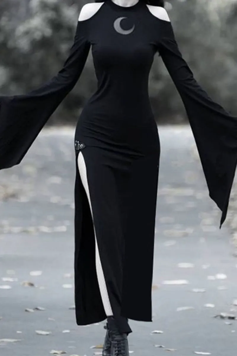 HBS1333 Witchy Bell Sleeve Slit Dress