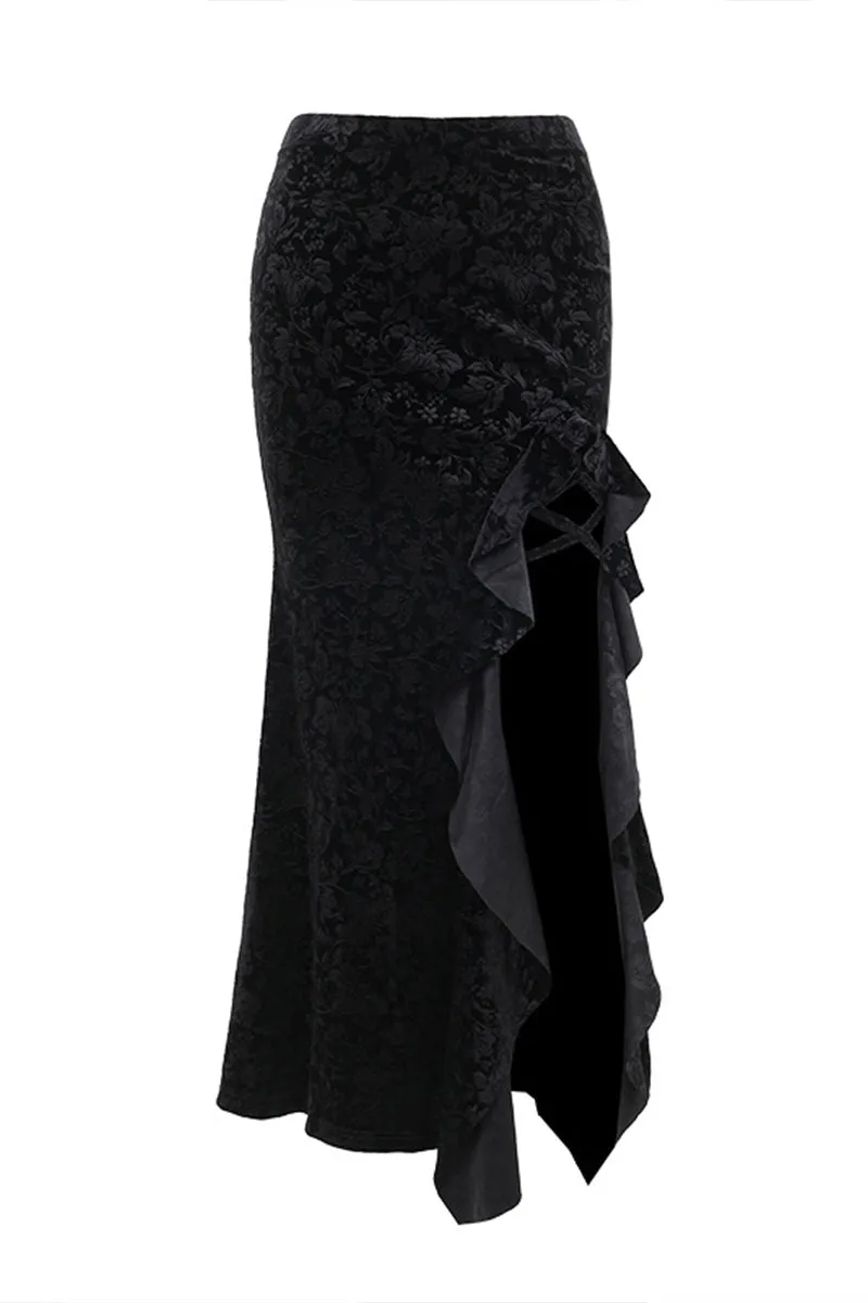 HQS1322 Gothic Velvet Slit Skirt
