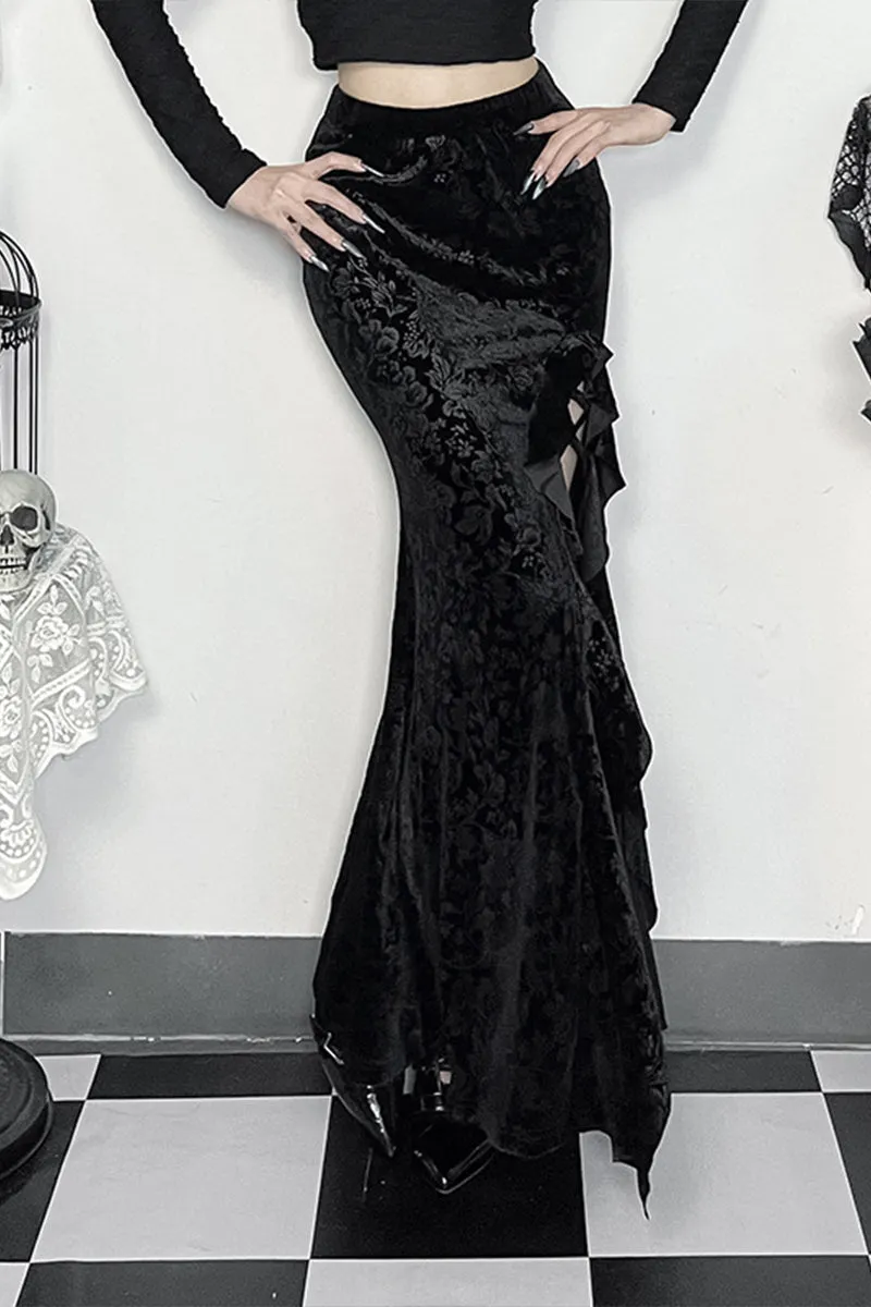 HQS1322 Gothic Velvet Slit Skirt