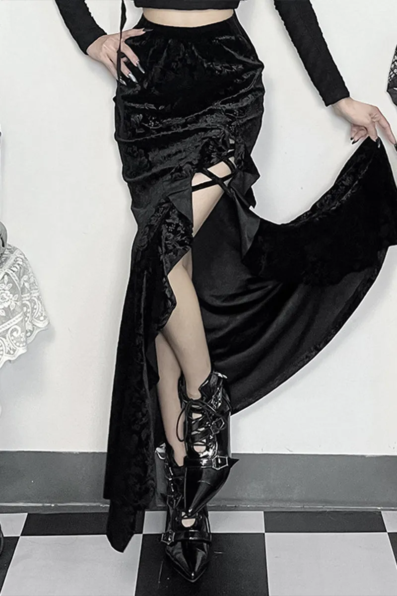 HQS1322 Gothic Velvet Slit Skirt