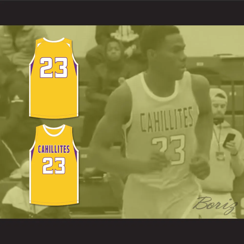 Jalen Duren 23 Roman Catholic High School Cahillites Yellow Gold Basketball Jersey 1
