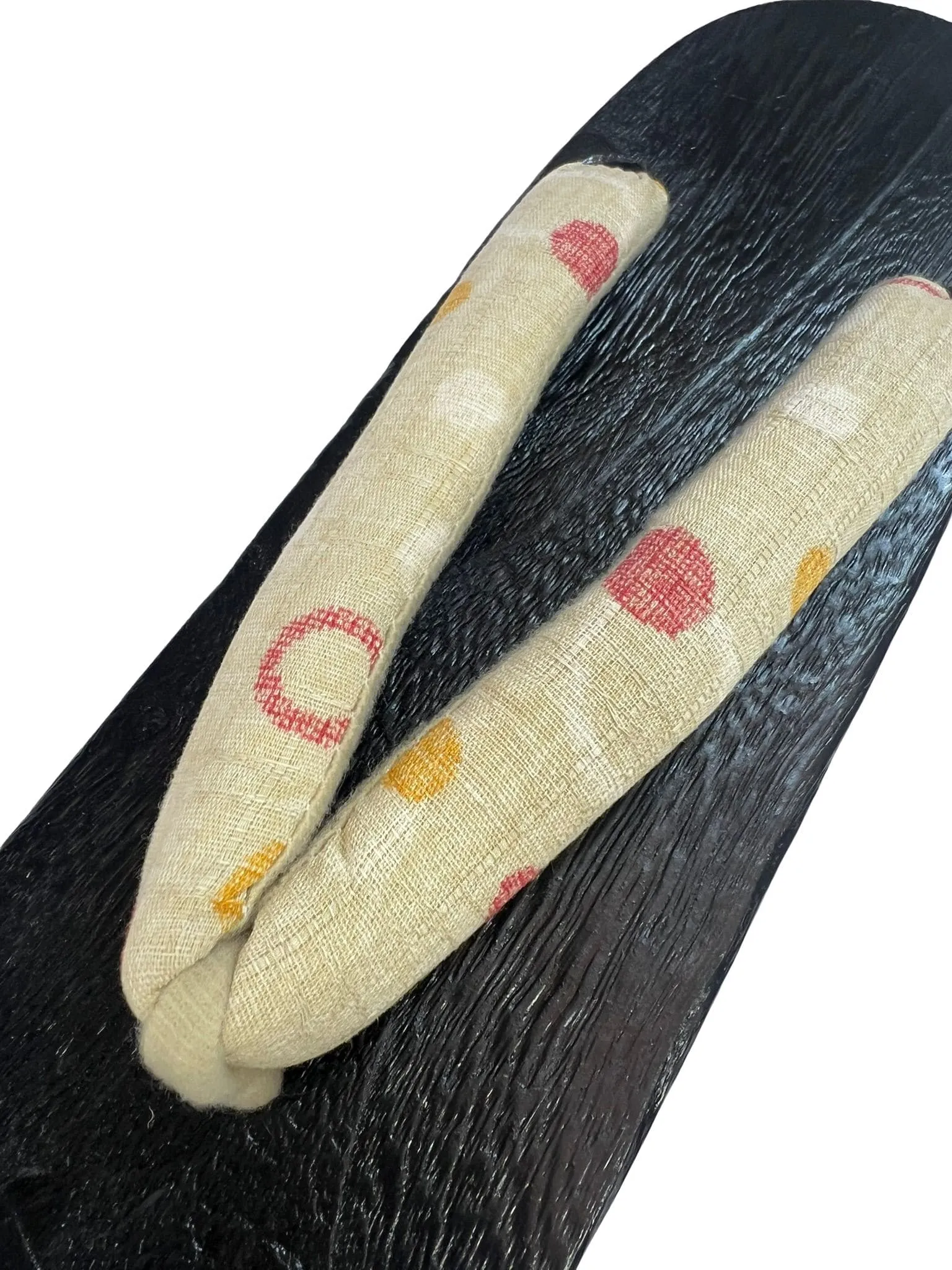 Japanese Women's Wooden Geta Sandals, Size M, Traditional Cream & Polka Dot Straps