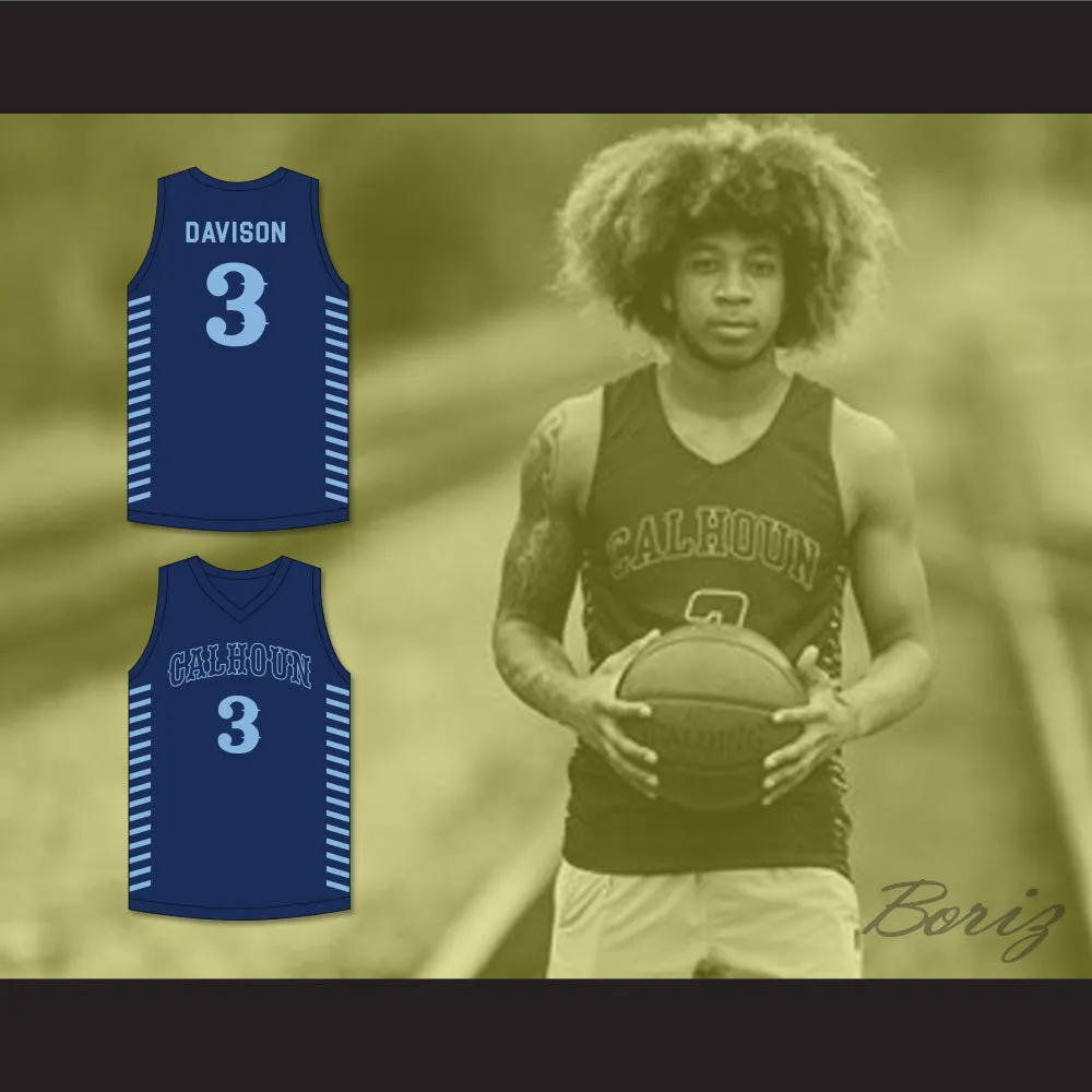 JD Davison 3 Calhoun High School Tigers Navy Blue Basketball Jersey 2