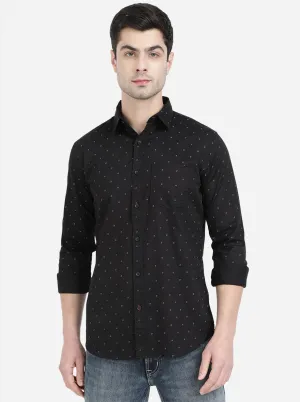 Jet Black Printed Slim Fit Semi Casual Shirt | JadeBlue