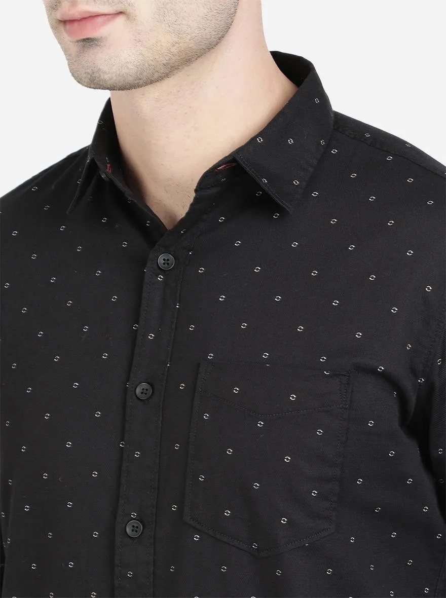 Jet Black Printed Slim Fit Semi Casual Shirt | JadeBlue