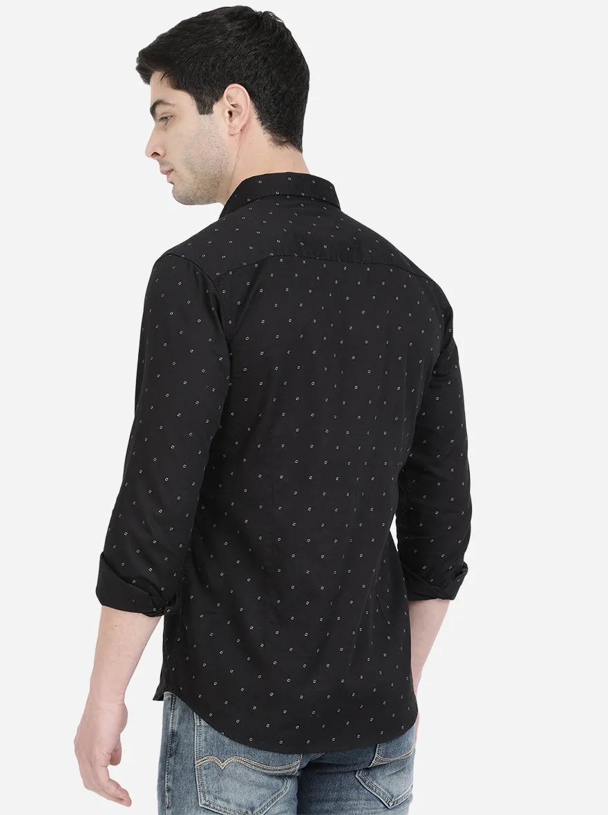 Jet Black Printed Slim Fit Semi Casual Shirt | JadeBlue