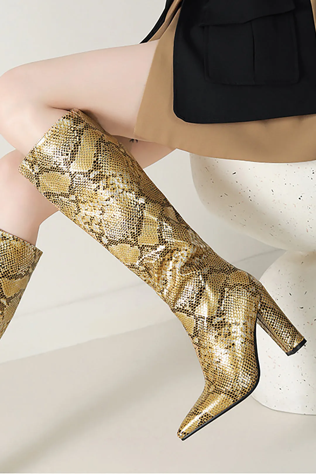 Juliana - Exotic Snake Pattern Woman's Pointed Toe Knee High Boots