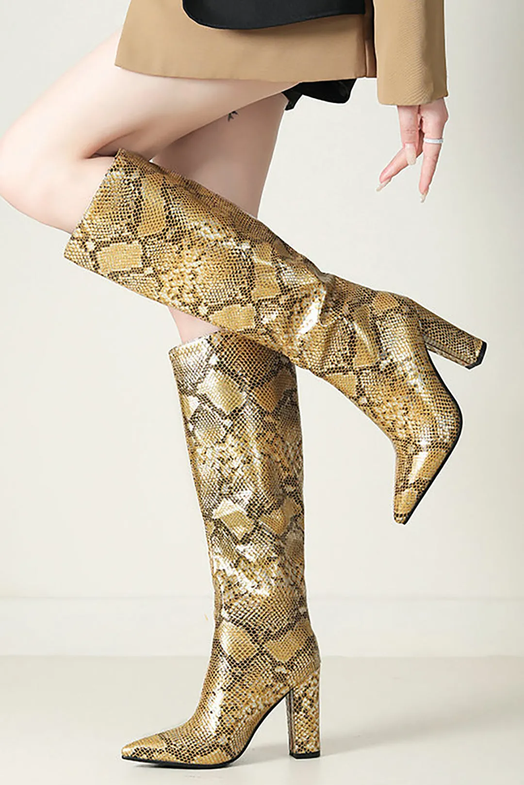 Juliana - Exotic Snake Pattern Woman's Pointed Toe Knee High Boots