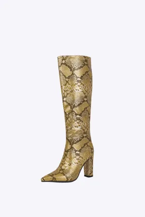 Juliana - Exotic Snake Pattern Woman's Pointed Toe Knee High Boots