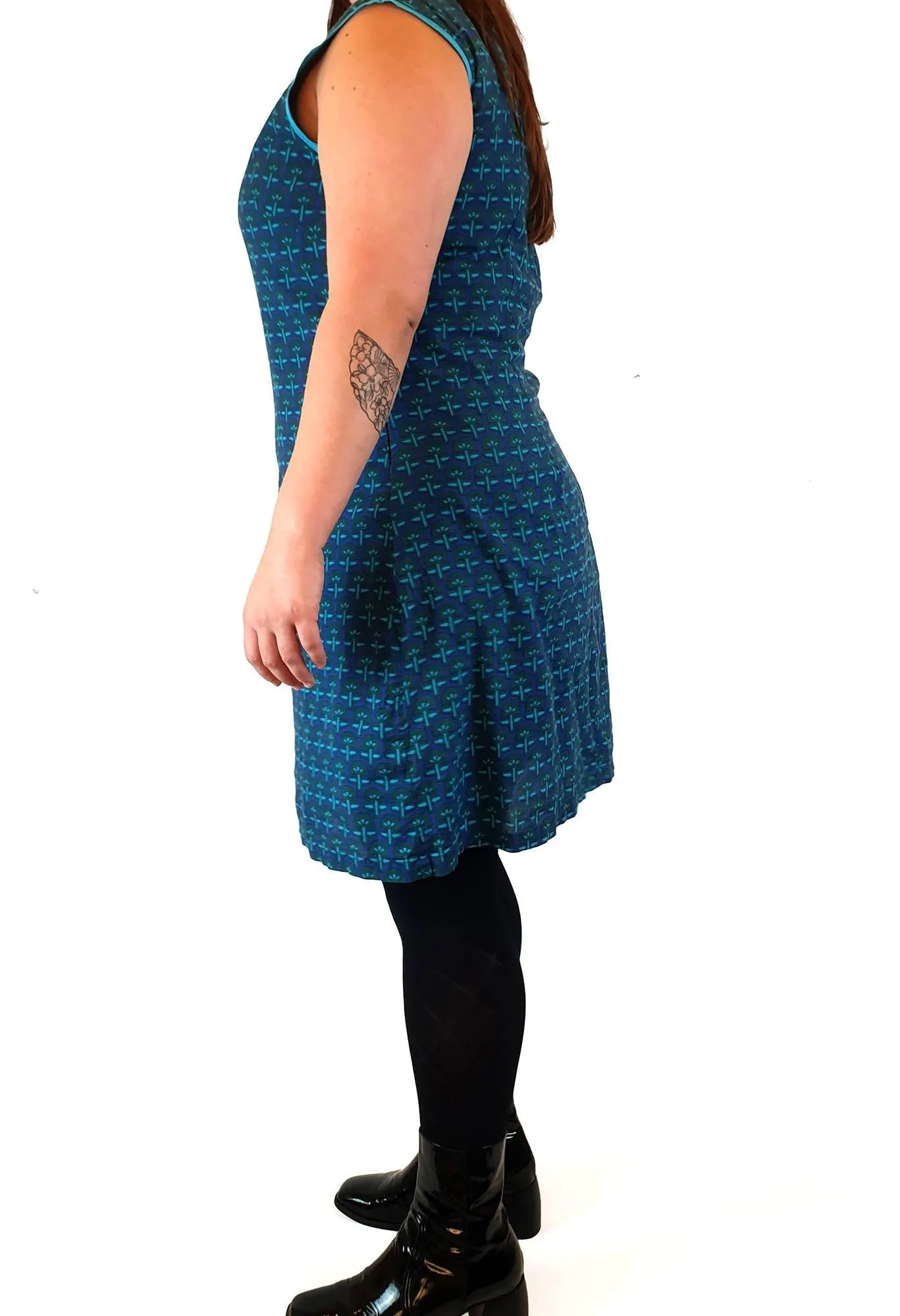 Karma East blue print sleeveless dress size XXL (small fit, best fits size 14-16)