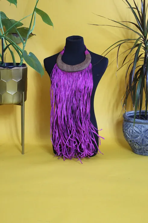 Kendara Fringe Leather and Wood Bib