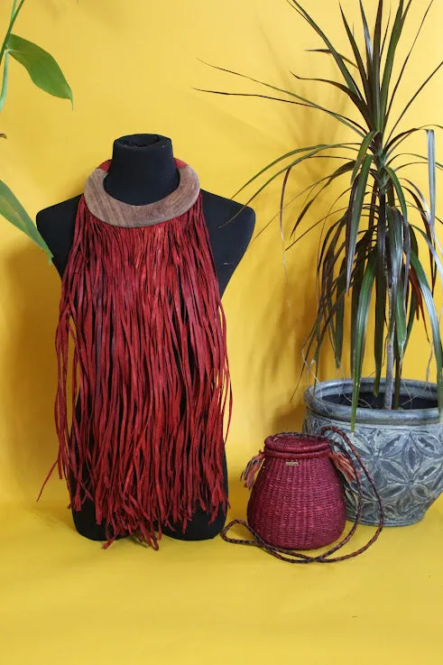 Kendara Fringe Leather and Wood Bib