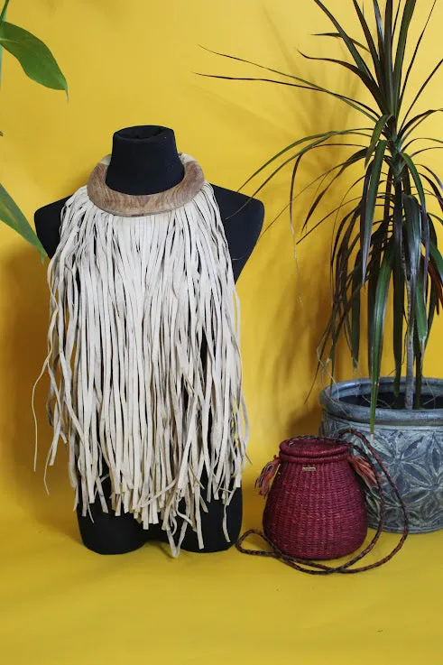 Kendara Fringe Leather and Wood Bib