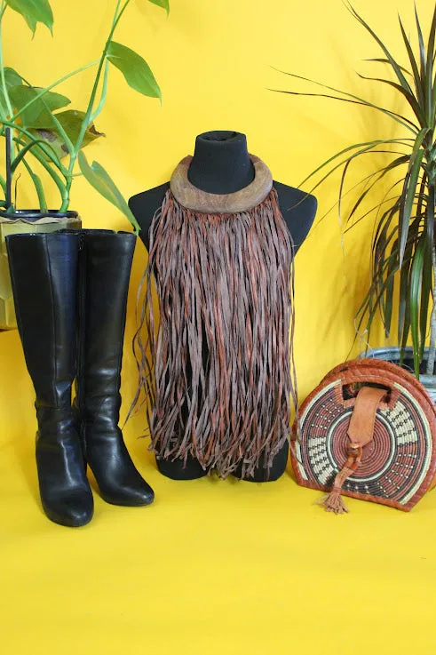 Kendara Fringe Leather and Wood Bib