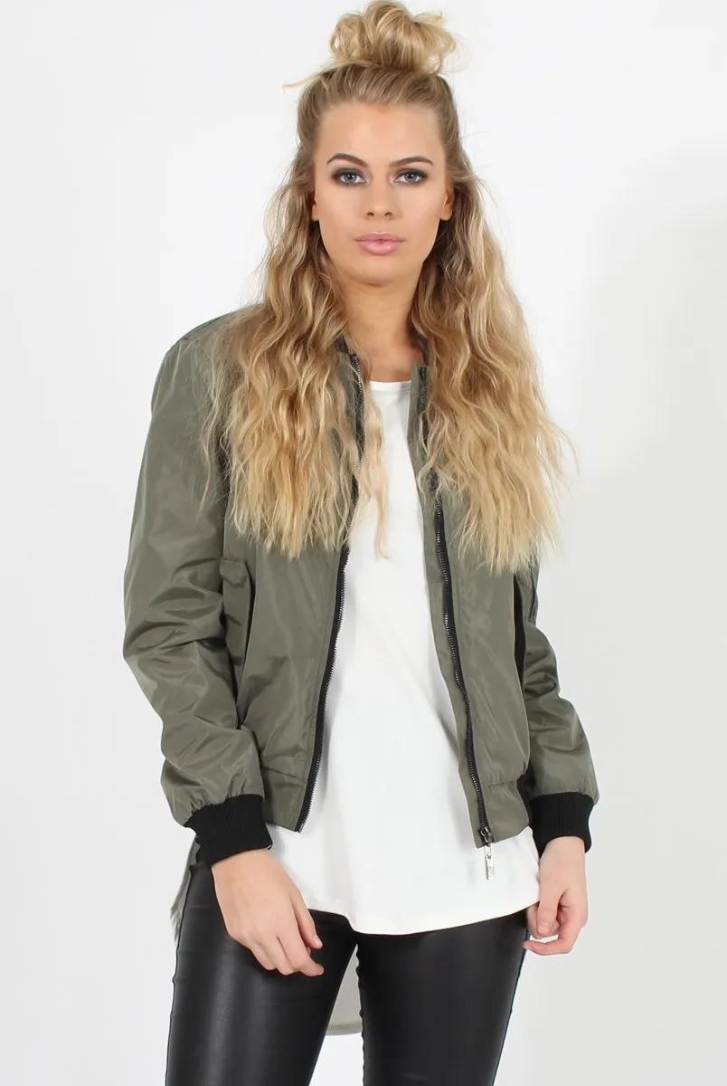 Khaki Black Zip Bomber Jacket - Minah