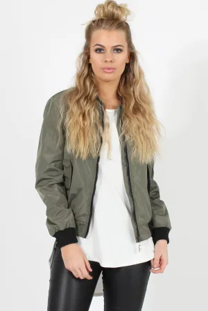 Khaki Black Zip Bomber Jacket - Minah