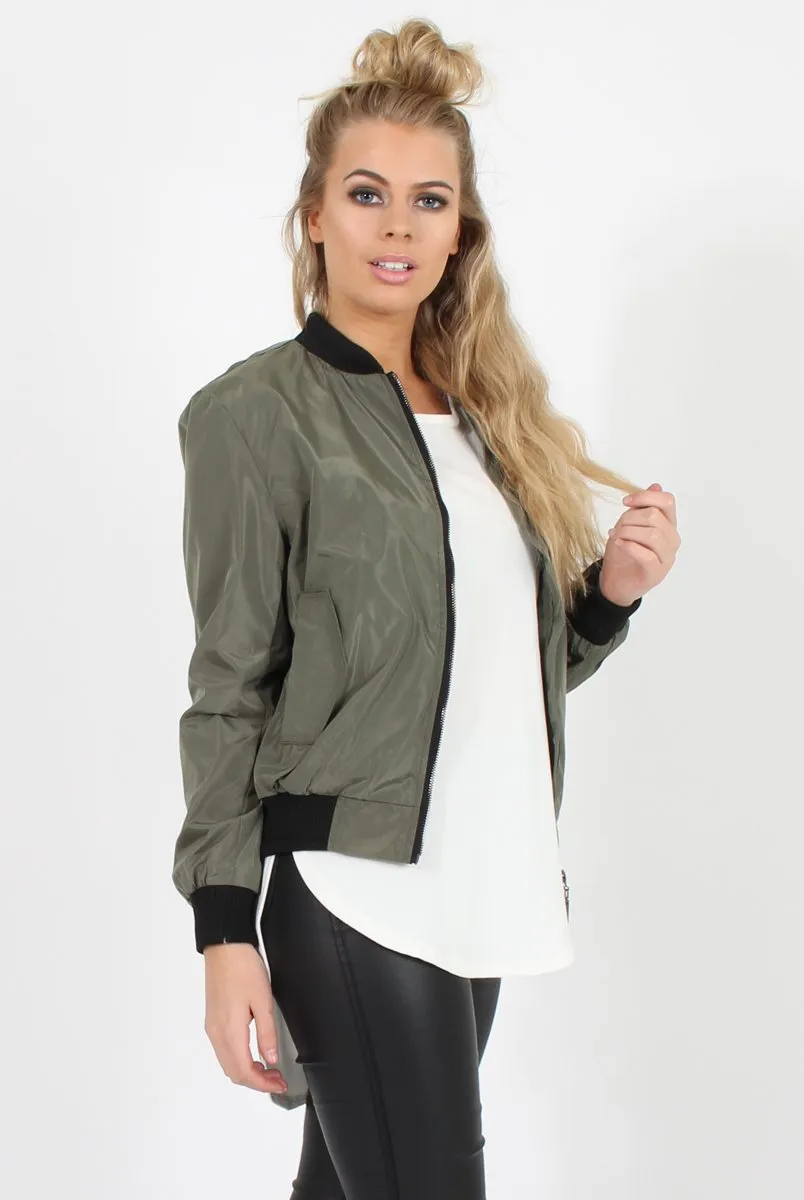 Khaki Black Zip Bomber Jacket - Minah