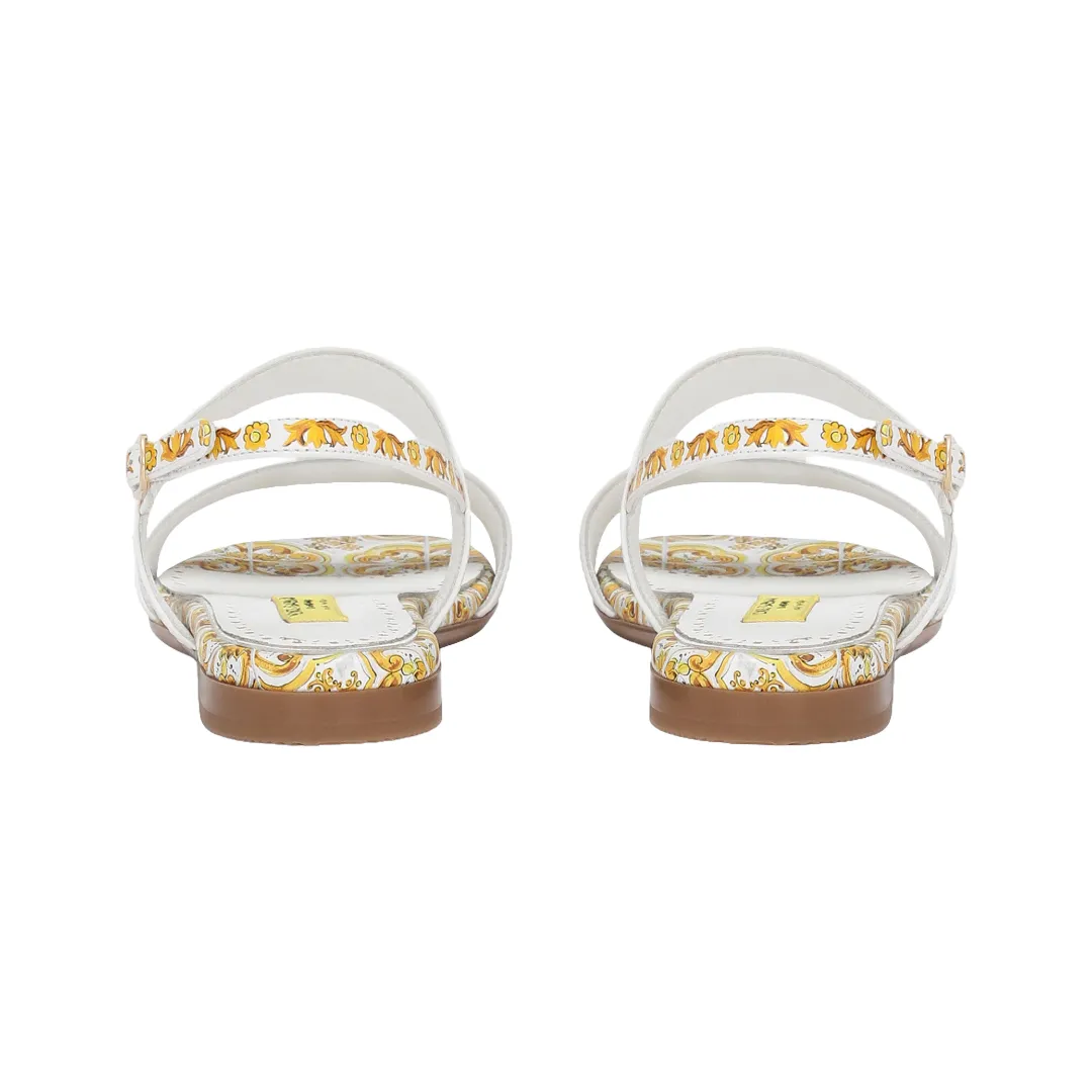 KIDS CALFSKIN SANDALS WITH YELLOW MAJOLICA PRINT