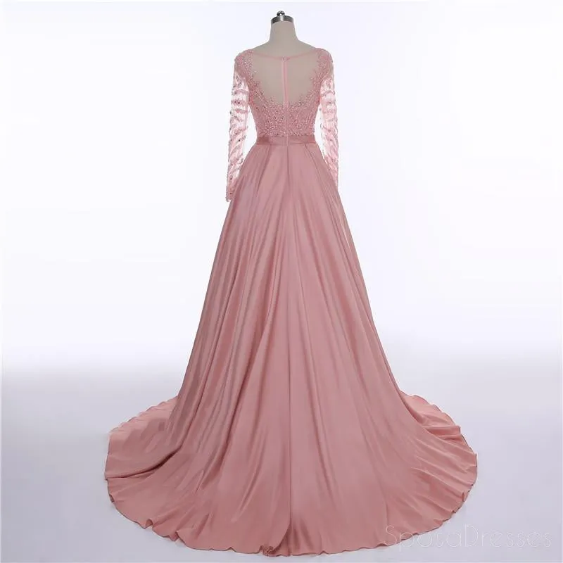 Long Sleeve See Through Heavily Beaded Dusty Pink Long Evening Prom Dresses, Popular Cheap Long 2018 Party Prom Dresses, 17228