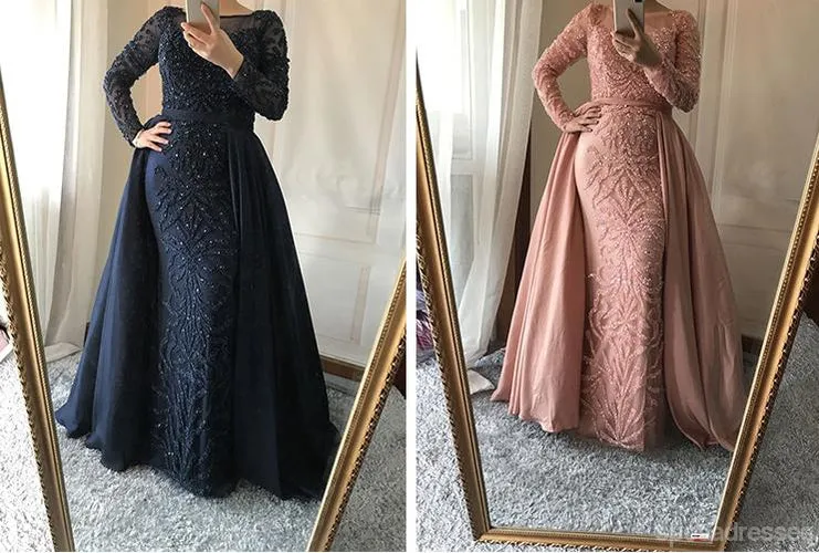 Long Sleeve See Through Heavily Beaded Dusty Pink Long Evening Prom Dresses, Popular Cheap Long 2018 Party Prom Dresses, 17228