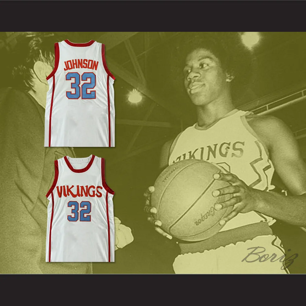 Magic Johnson 32 Lansing Everett High School Vikings White Basketball Jersey