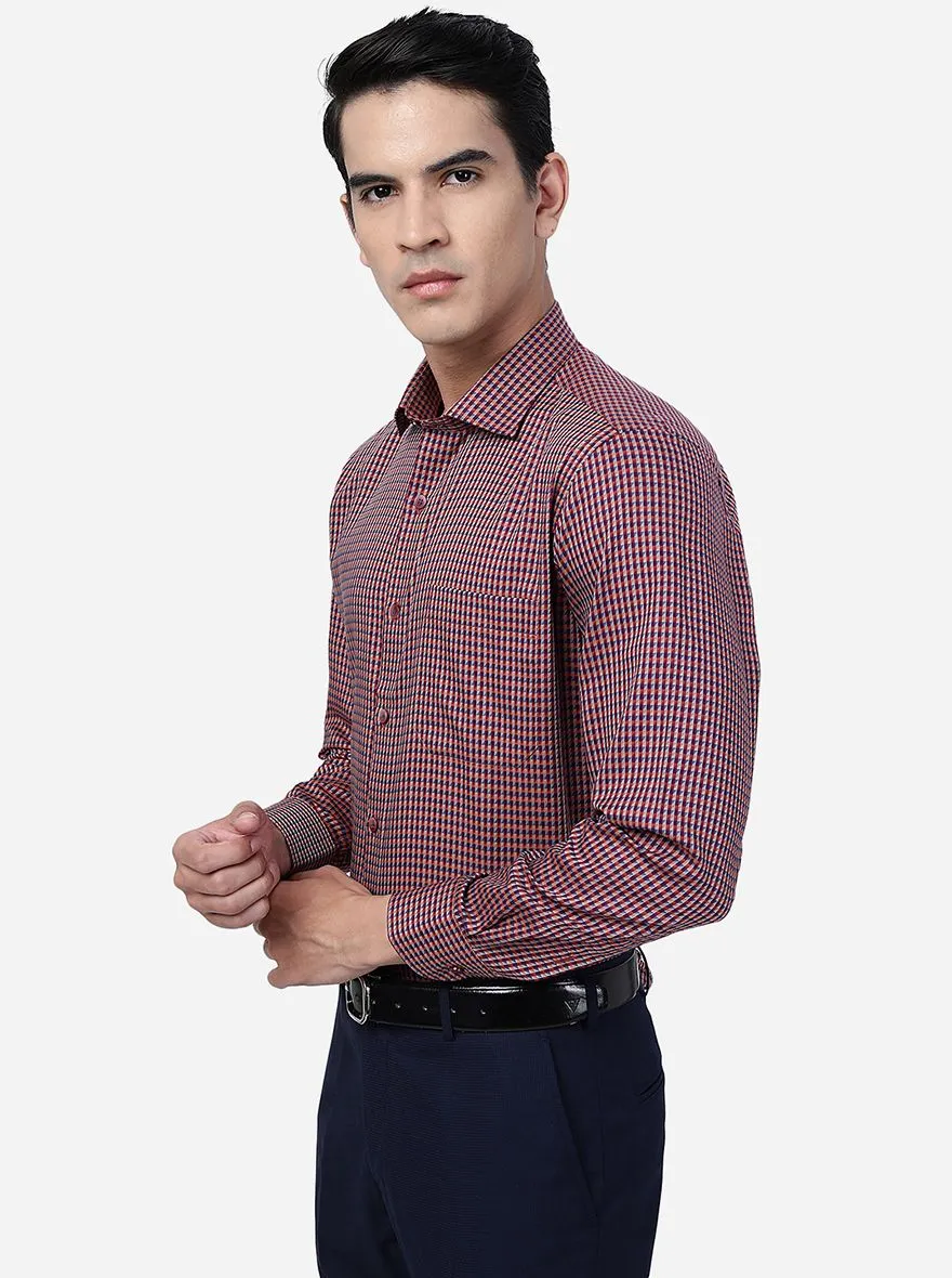Maroon & Blue Checked Slim Fit Formal Shirt | Metal