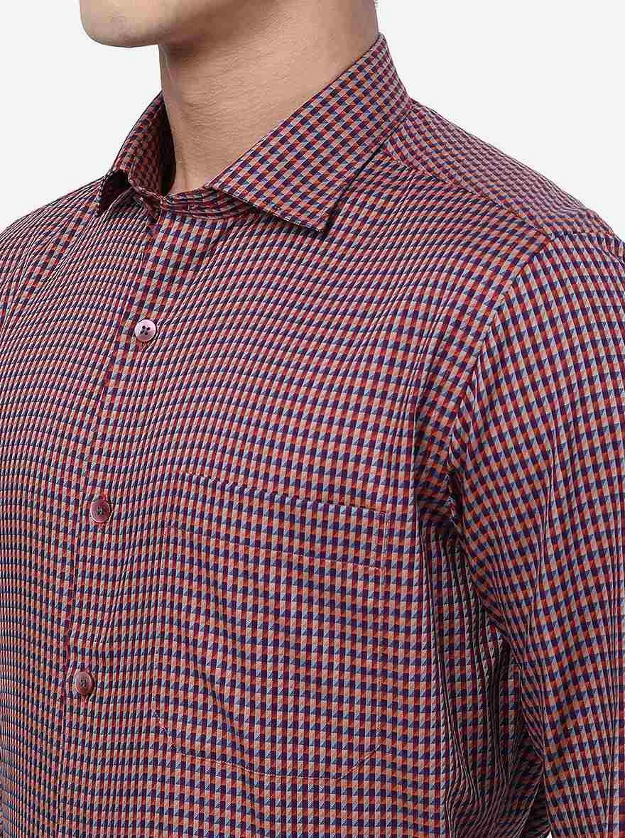 Maroon & Blue Checked Slim Fit Formal Shirt | Metal