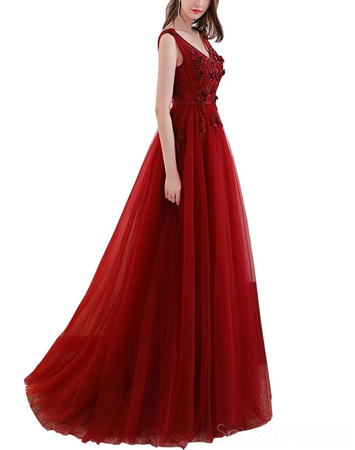 Maroon Sexy Deep V Neckline Lace Beaded Long Evening Prom Dresses, Popular Cheap Long 2018 Party Prom Dresses, 17300