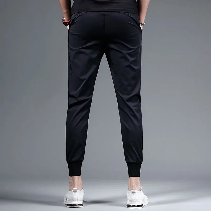 Men's Lightweight Black Sport Joggers: Fashionable Casual Slim Fit, Elastic Waist Drawstring Trousers